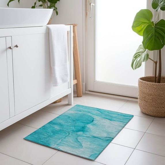 Addison Rugs Chantille Indoor/Outdoor Transitional Watercolors Teal Washable Rectangle Rug, 1'8" x 2'6"