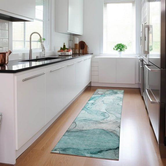 Addison Rugs Chantille Indoor/Outdoor Transitional Watercolors Teal Washable Runner Rug, 2'3" x 7'6"
