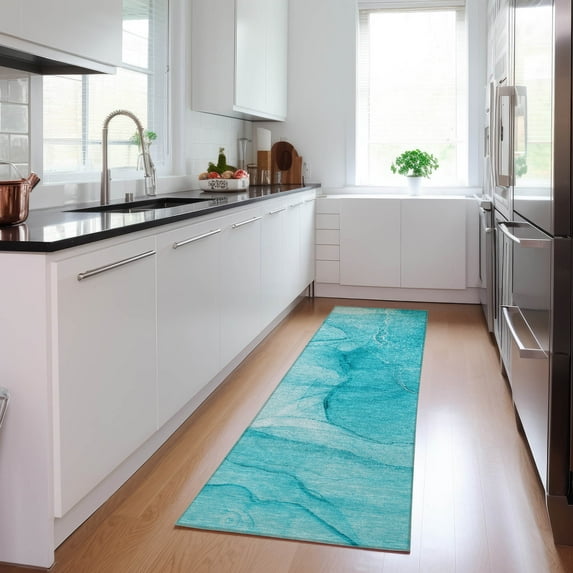 Addison Rugs Chantille Indoor/Outdoor Transitional Watercolors Teal Washable Runner Rug, 2'3" x 7'6"