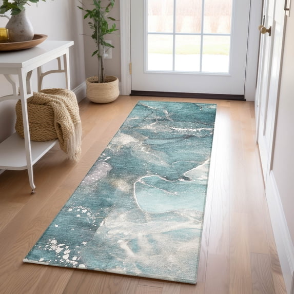 Addison Rugs Chantille Indoor/Outdoor Transitional Watercolors Teal Washable Runner Rug, 2'3" x 7'6"