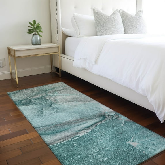 Addison Rugs Chantille Indoor/Outdoor Transitional Watercolors Teal Washable Runner Rug, 2'3" x 7'6"