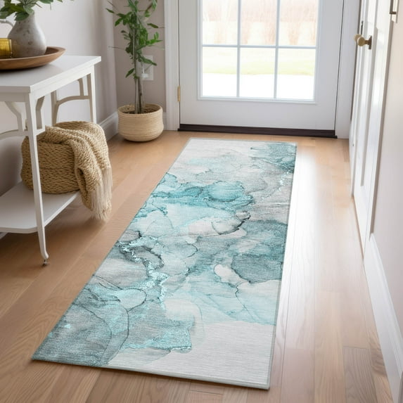 Addison Rugs Chantille Indoor/Outdoor Transitional Watercolors Teal Washable Runner Rug, 2'3" x 7'6"