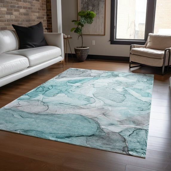 Addison Rugs Chantille Indoor/Outdoor Transitional Watercolors Teal Washable Rectangle Rug, 8' x 10'