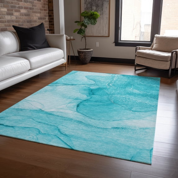Addison Rugs Chantille Indoor/Outdoor Transitional Watercolors Teal Washable Rectangle Rug, 9' x 12'
