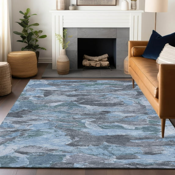 Addison Rugs Chantille Indoor/Outdoor Transitional Abstract Denim Washable Rectangle Rug, 10' x 14'