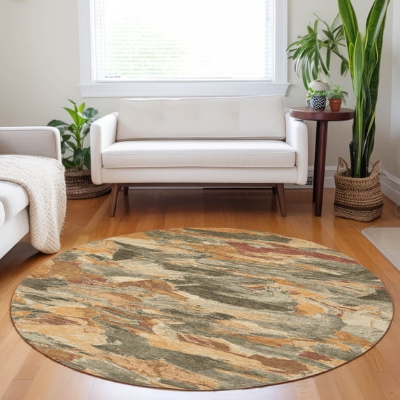 Addison Rugs Chantille Indoor/Outdoor Transitional Geometric, Abstract Copper Washable Round Rug, 8' x 8'