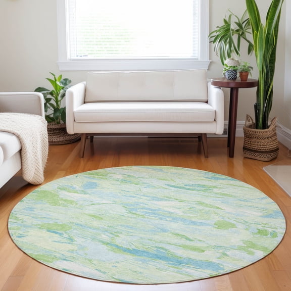Addison Rugs Chantille Indoor/Outdoor Transitional Abstract Mint Washable Round Rug, 8' x 8'
