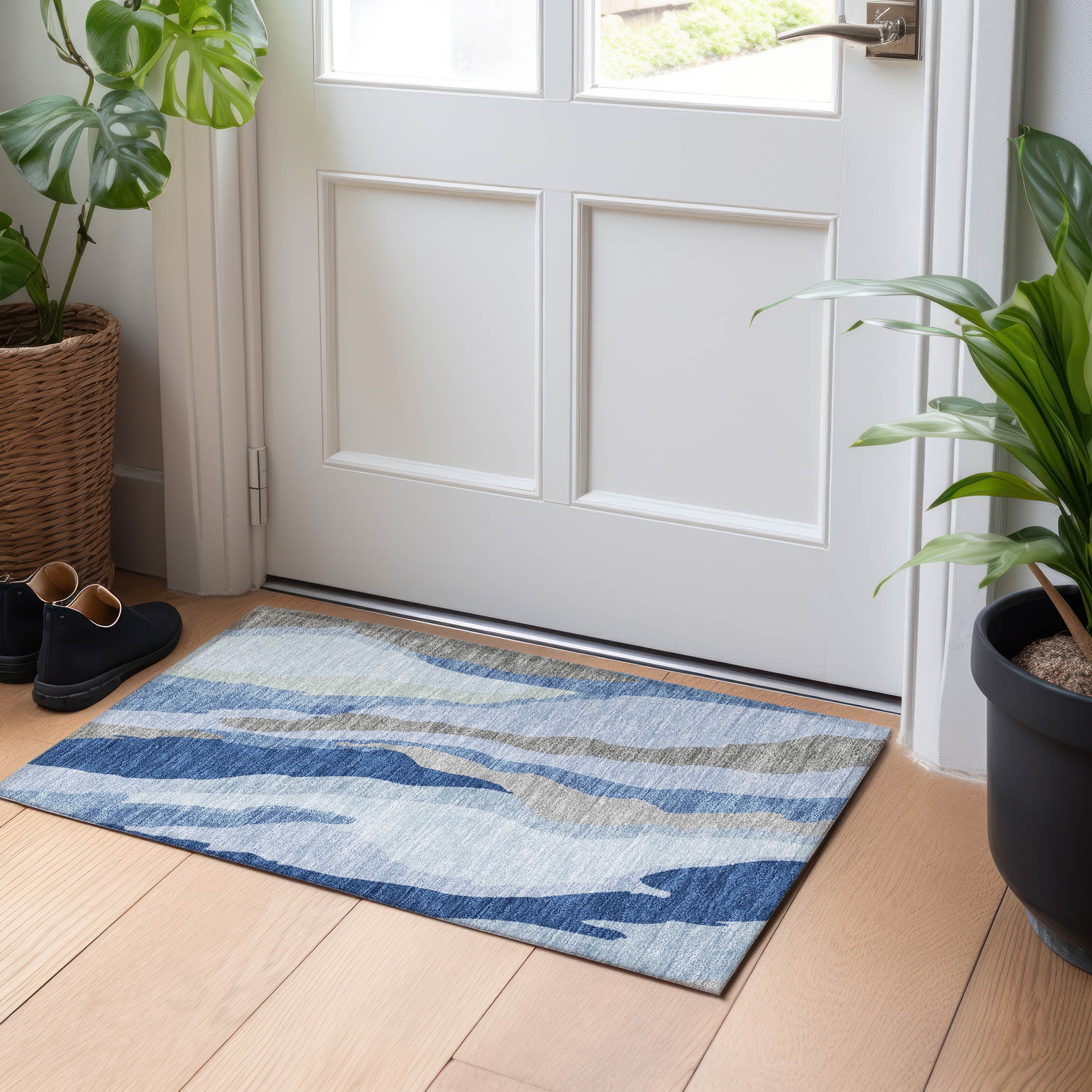 Blue Synthetic Flat Woven Washable Non-slip Rug 30" x 20"