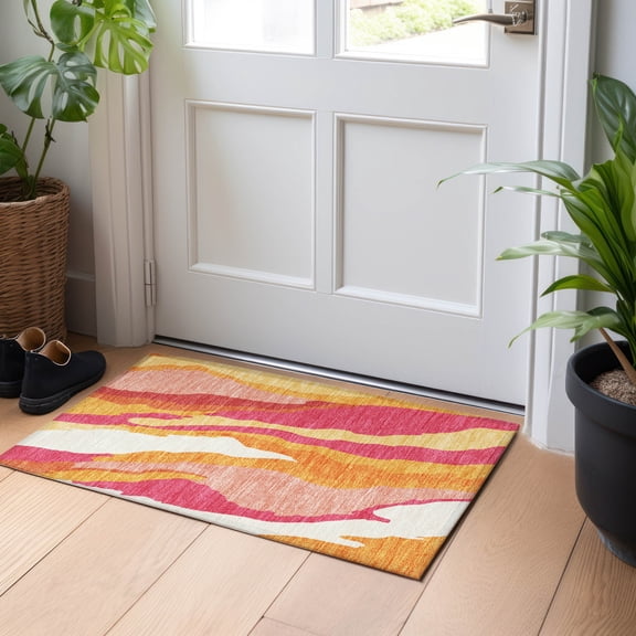 Addison Rugs Chantille Indoor/Outdoor Transitional Waves Blush Washable Rectangle Rug, 1'8" x 2'6"