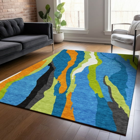 Addison Rugs Chantille Indoor/Outdoor Transitional Waves Denim Washable Rectangle Rug, 10' x 14'