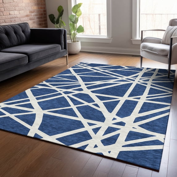 Addison Rugs Chantille Indoor/Outdoor Transitional Geometric Navy Washable Rectangle Rug, 9' x 12'