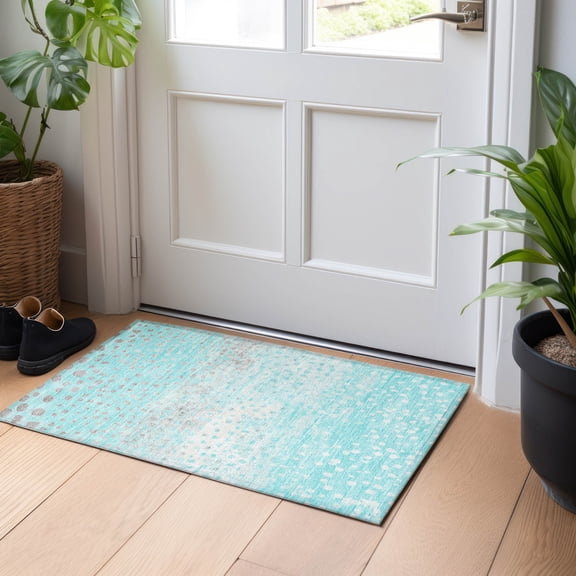 Addison Rugs Chantille Indoor/Outdoor Transitional Dots Aqua Washable Rectangle Rug, 1'8" x 2'6"