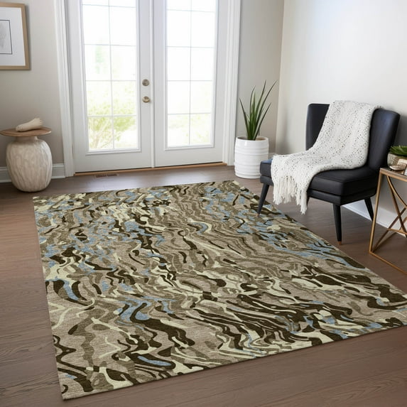 Addison Rugs Chantille Indoor/Outdoor Transitional Swirls Taupe Washable Rectangle Rug, 3' x 5'