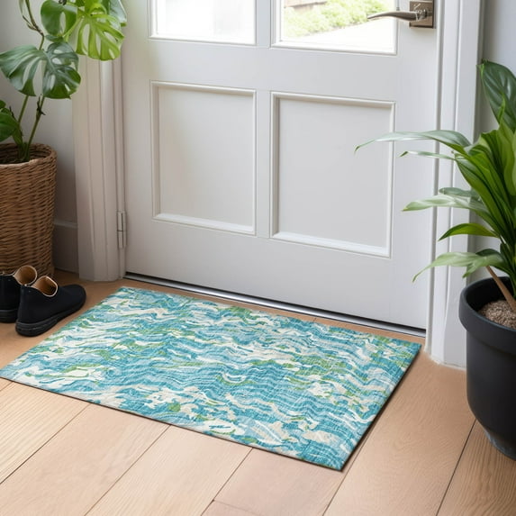 Addison Rugs Chantille Indoor/Outdoor Transitional Swirls Teal Washable Rectangle Rug, 1'8" x 2'6"