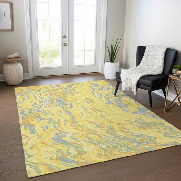 Addison Rugs Chantille Indoor/Outdoor Transitional Swirls Yellow Washable Rectangle Rug, 5' x 7'6"