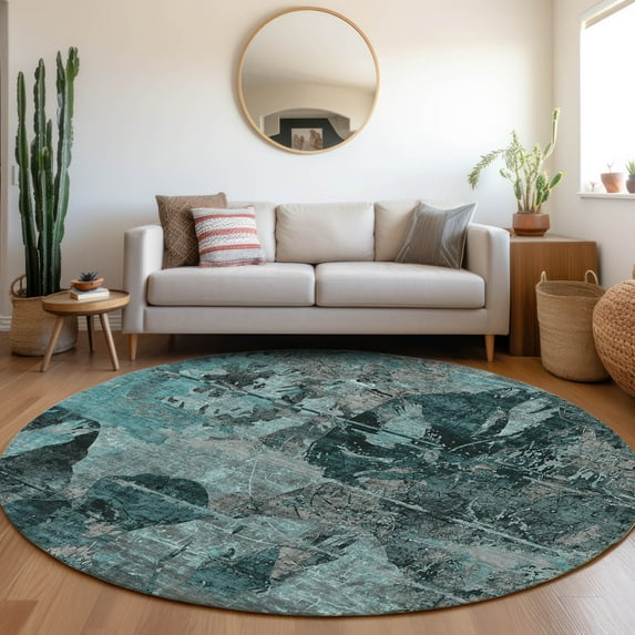 Addison Rugs Chantille Indoor/Outdoor Transitional Organic Teal Washable Round Rug, 8' x 8'