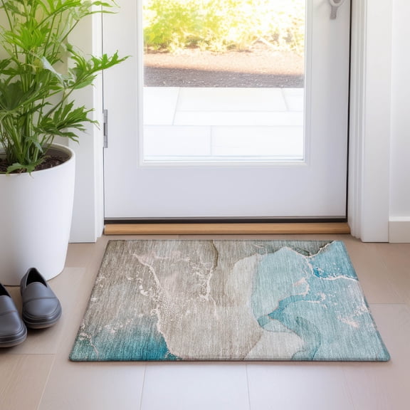 Addison Rugs Chantille Indoor/Outdoor Transitional Watercolors Teal Washable Rectangle Rug, 1'8" x 2'6"