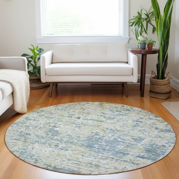 Addison Rugs Chantille Indoor/Outdoor Transitional Modern Blue Washable Round Rug, 8' x 8'