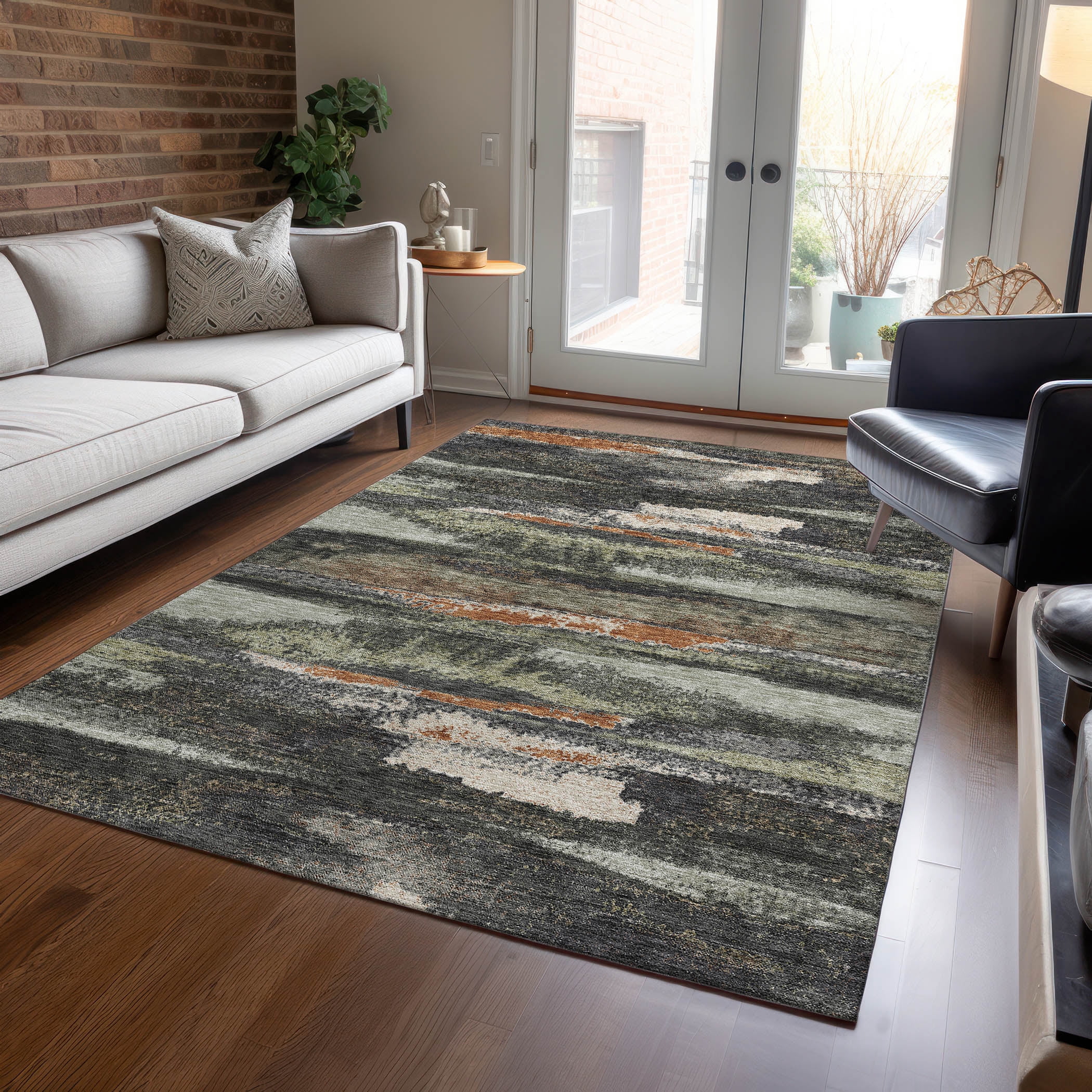 Addison Rugs Chantille Indoor/Outdoor Transitional Geometric, Abstract Charcoal Washable Rectangle Rug, 3' x 5'