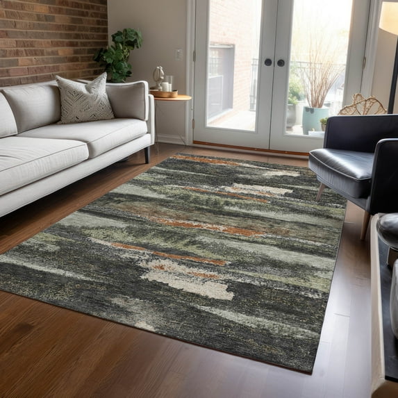 Addison Rugs Chantille Indoor/Outdoor Transitional Geometric, Abstract Charcoal Washable Rectangle Rug, 3' x 5'