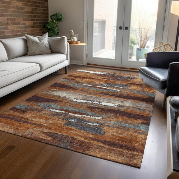 Addison Rugs Chantille Indoor/Outdoor Transitional Geometric, Abstract Copper Washable Rectangle Rug, 10' x 14'