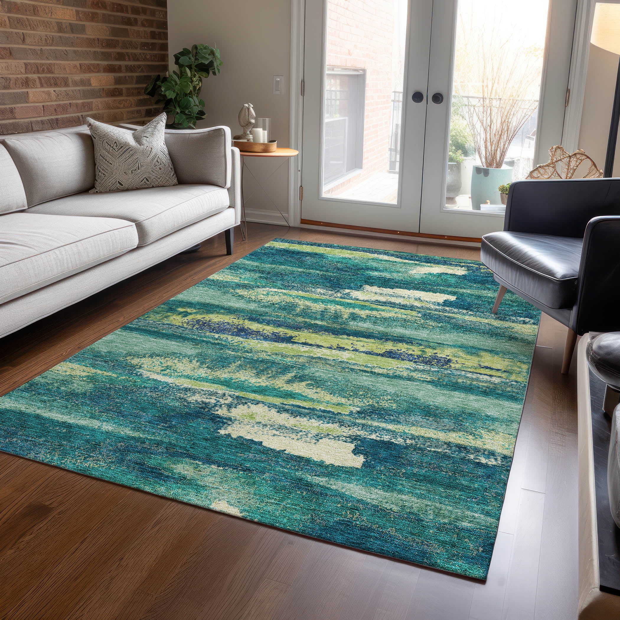 Addison Rugs Chantille Indoor/Outdoor Transitional Geometric, Abstract Emerald Washable Rectangle Rug, 2'6" x 3'10"