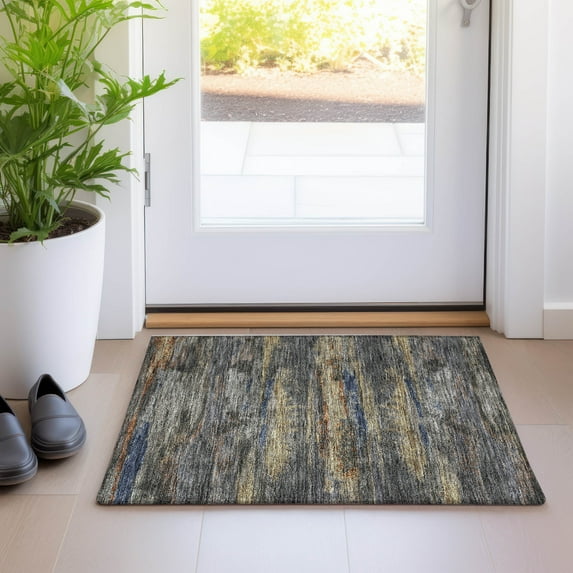 Addison Rugs Chantille Indoor/Outdoor Transitional Geometric, Abstract Graphite Washable Rectangle Rug, 1'8" x 2'6"