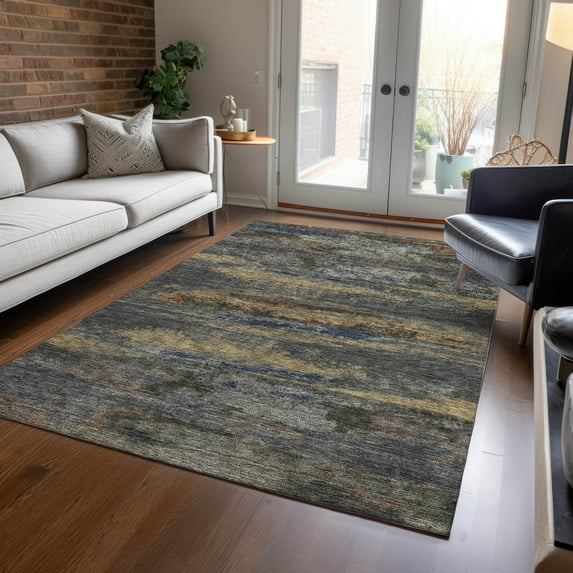 Addison Rugs Chantille Indoor/Outdoor Transitional Geometric, Abstract Graphite Washable Rectangle Rug, 8' x 10'