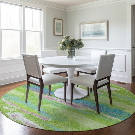 Addison Rugs Chantille Indoor/Outdoor Transitional Geometric, Abstract Lime Washable Round Rug, 8' x 8'