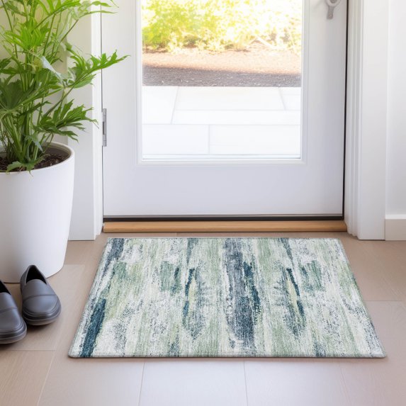 Addison Rugs Chantille Indoor/Outdoor Transitional Geometric, Abstract Mint Washable Rectangle Rug, 1'8" x 2'6"