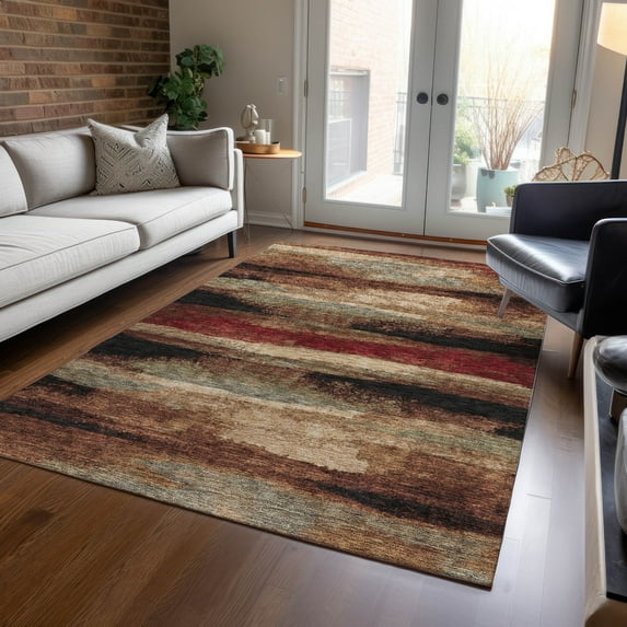 Addison Rugs Chantille Indoor/Outdoor Transitional Geometric, Abstract Mocha Washable Rectangle Rug, 9' x 12'