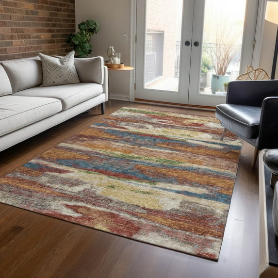 Addison Rugs Chantille Indoor/Outdoor Transitional Geometric, Abstract Paprika Washable Rectangle Rug, 5' x 7'6"