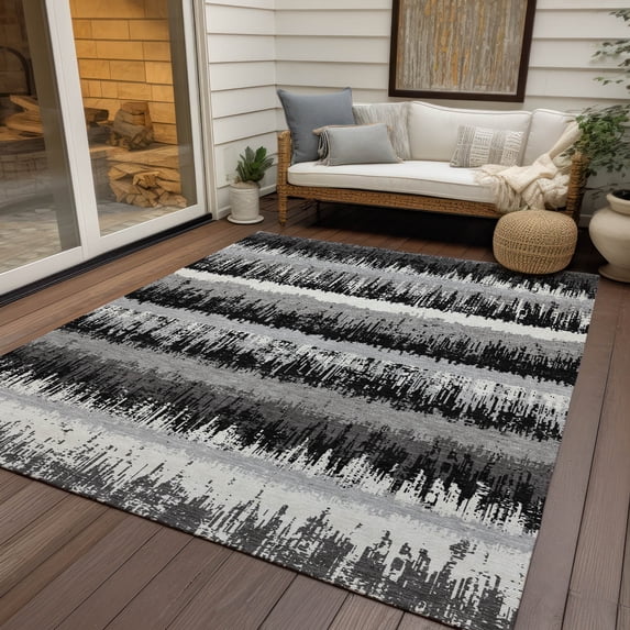 Addison Rugs Machine Washable Indoor/ Outdoor Abstract Ombre Chantille Rug Black - 8' x 10'
