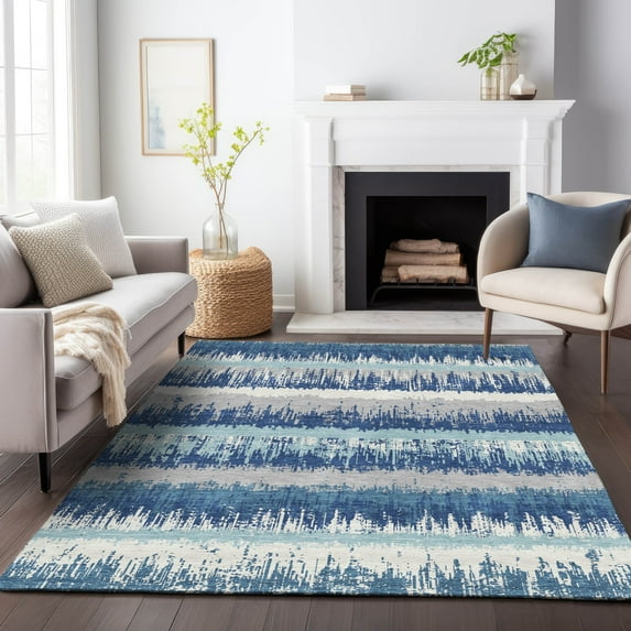 Addison Rugs Chantille Indoor/Outdoor Transitional Stripes Blue Washable Rectangle Rug, 9' x 12'