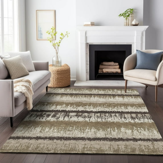 Addison Rugs Chantille Indoor/Outdoor Transitional Stripes Brown Washable Rectangle Rug, 9' x 12'