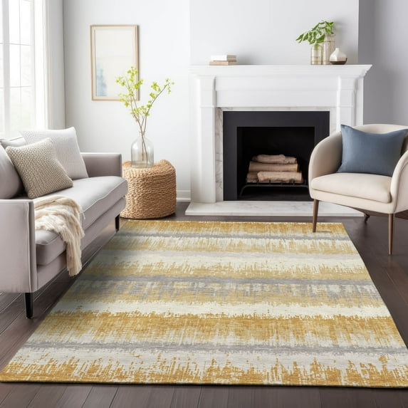Addison Rugs Chantille Indoor/Outdoor Transitional Stripes Gold Washable Rectangle Rug, 5' x 7'6"