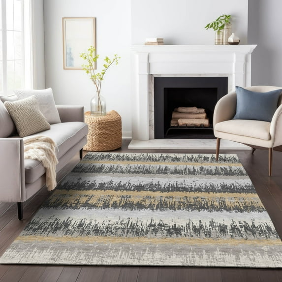 Addison Rugs Chantille Indoor/Outdoor Transitional Stripes Gray Washable Rectangle Rug, 10' x 14'