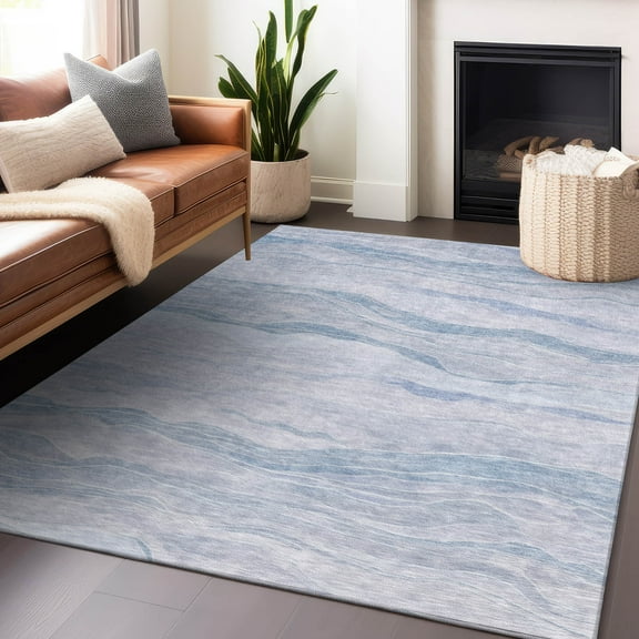Addison Rugs Chantille Indoor/Outdoor Transitional Stripes Sky Washable Rectangle Rug, 10' x 14'
