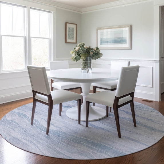 Addison Rugs Chantille Indoor/Outdoor Transitional Stripes Sky Washable Round Rug, 8' x 8'