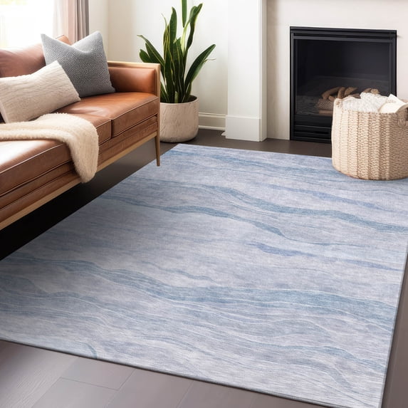 Addison Rugs Chantille Indoor/Outdoor Transitional Stripes Sky Washable Rectangle Rug, 9' x 12'