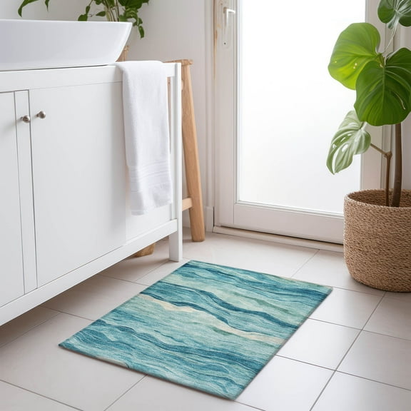 Addison Rugs Chantille Indoor/Outdoor Transitional Geometric, Abstract Turquoise Washable Rectangle Rug, 1'8" x 2'6"