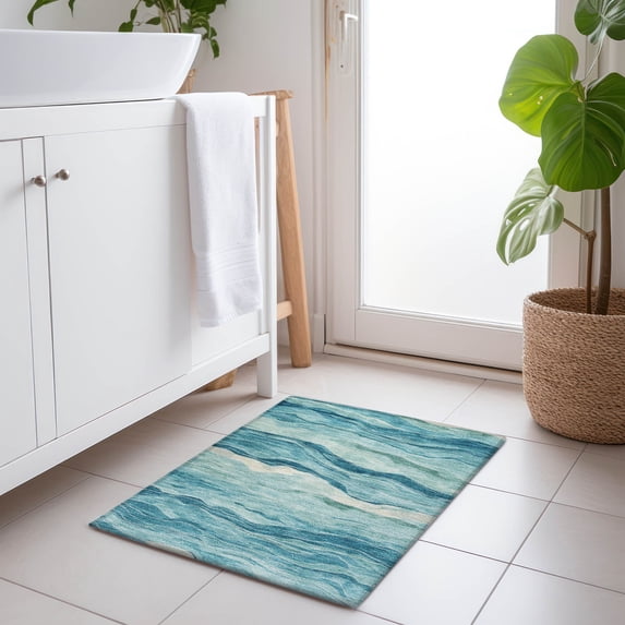 Addison Rugs Chantille Indoor/Outdoor Transitional Geometric, Abstract Turquoise Washable Rectangle Rug, 1'8" x 2'6"