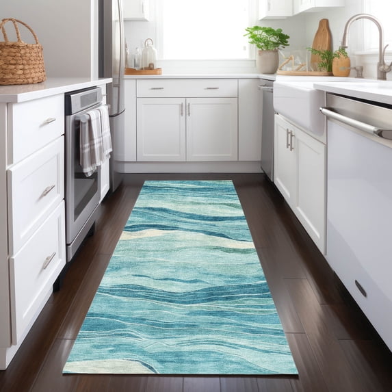 Addison Rugs Chantille Indoor/Outdoor Transitional Geometric, Abstract Turquoise Washable Runner Rug, 2'3" x 7'6"