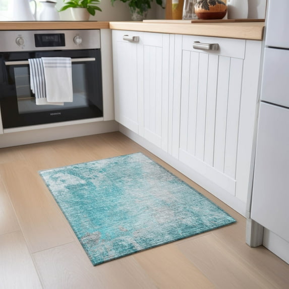 Addison Rugs Chantille Indoor/Outdoor Transitional Abstract Teal Washable Rectangle Rug, 1'8" x 2'6"