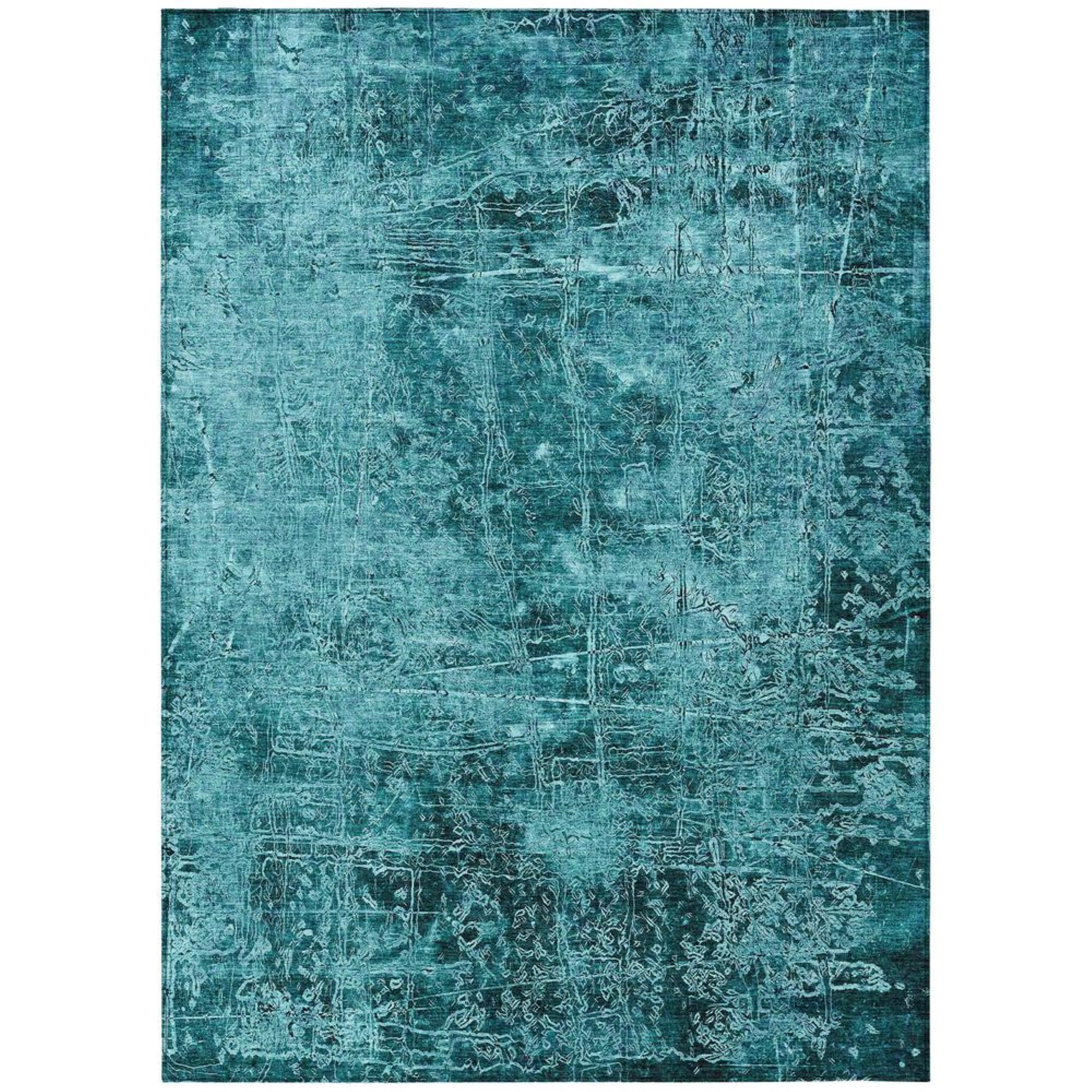 Teal Rectangular Synthetic Flat Woven Washable Rug 3' x 5'