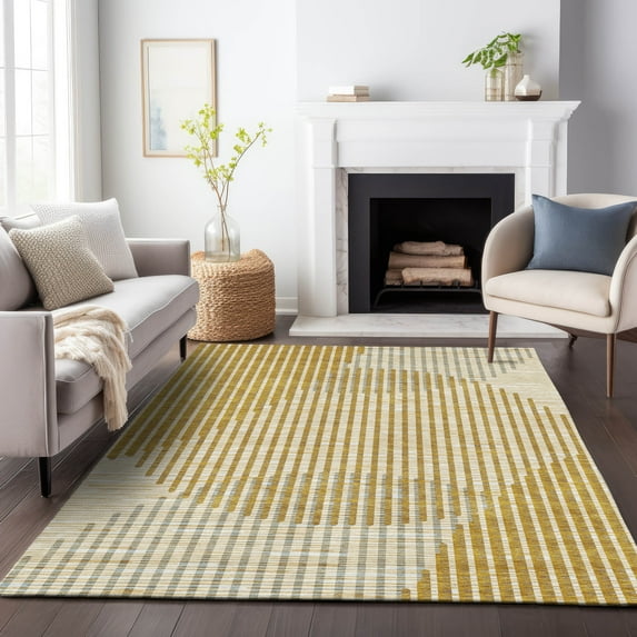 Addison Rugs Chantille Indoor/Outdoor Transitional Geometric, Abstract Gold Washable Rectangle Rug, 10' x 14'