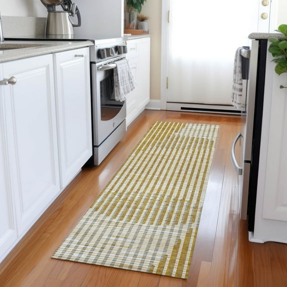 Addison Rugs Chantille Indoor/Outdoor Transitional Geometric, Abstract Gold Washable Runner Rug, 2'3" x 7'6"