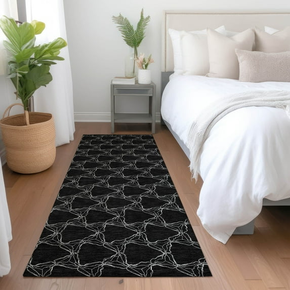 Addison Rugs Chantille Indoor/Outdoor Transitional Geometric Black Washable Runner Rug, 2'3" x 7'6"
