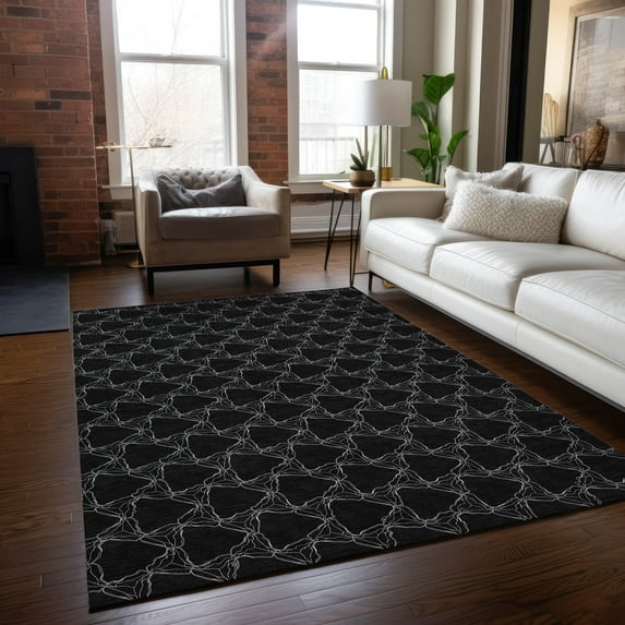 Addison Rugs Chantille Indoor/Outdoor Transitional Geometric Black Washable Rectangle Rug, 9' x 12'