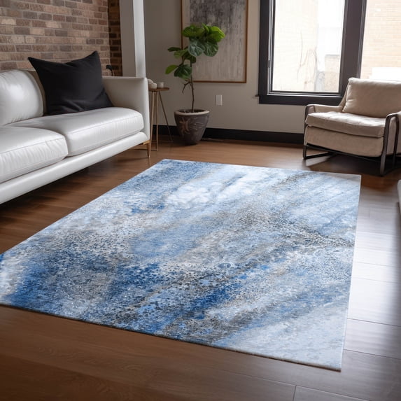 Addison Rugs Chantille Indoor/Outdoor Contemporary Watercolors Navy Washable Rectangle Rug, 10' x 14'
